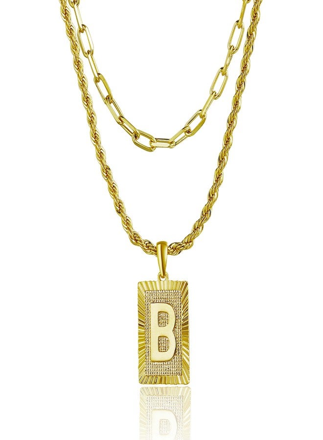Tasiso 14K Gold Layered Initial Pendant Necklace Layering Paperclip Chain Choker Necklace for Women Dainty Square A-Z Alphabet Letter Necklace Jewelry Gifts B - Image 5